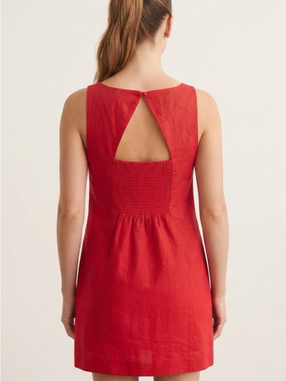 NWT Red Linen-Blend Square Neck Cutout Mini Dress Tunic
Fits S/M